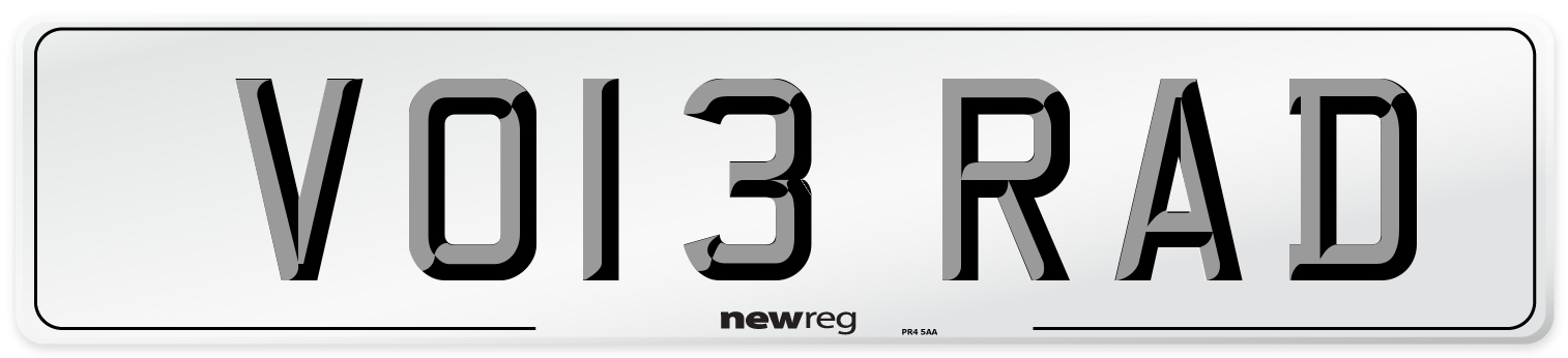 VO13 RAD Number Plate from New Reg